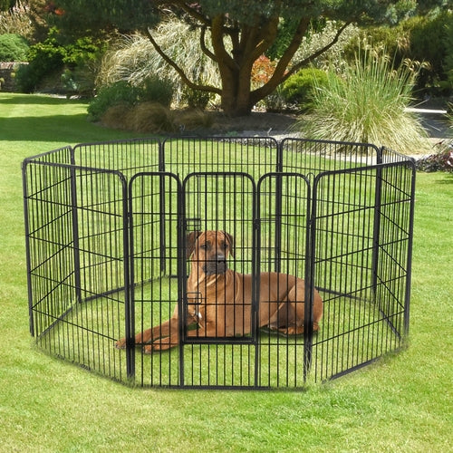 PawHut DIY 8-Panelen Stevige Poedergecoate Metalen Honden- en Huisdierenren
