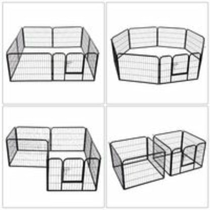 PawHut DIY 8-Panelen Stevige Poedergecoate Metalen Honden- en Huisdierenren