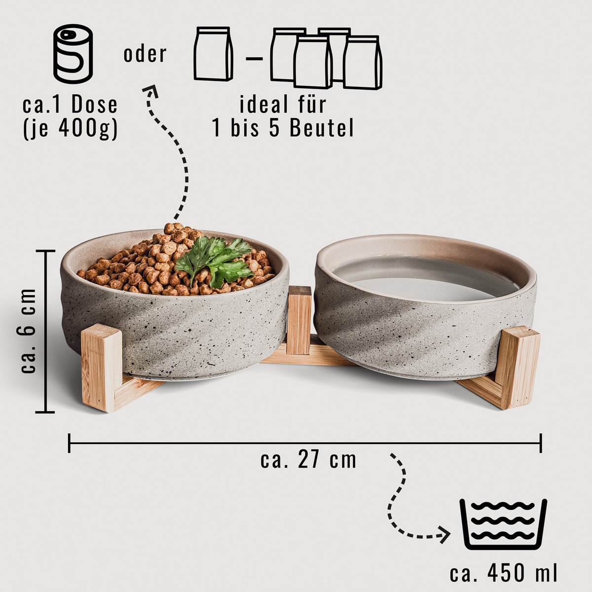ne & no® ceramic double -food bowl with bamboo tap i 2er - Afbeelding 5