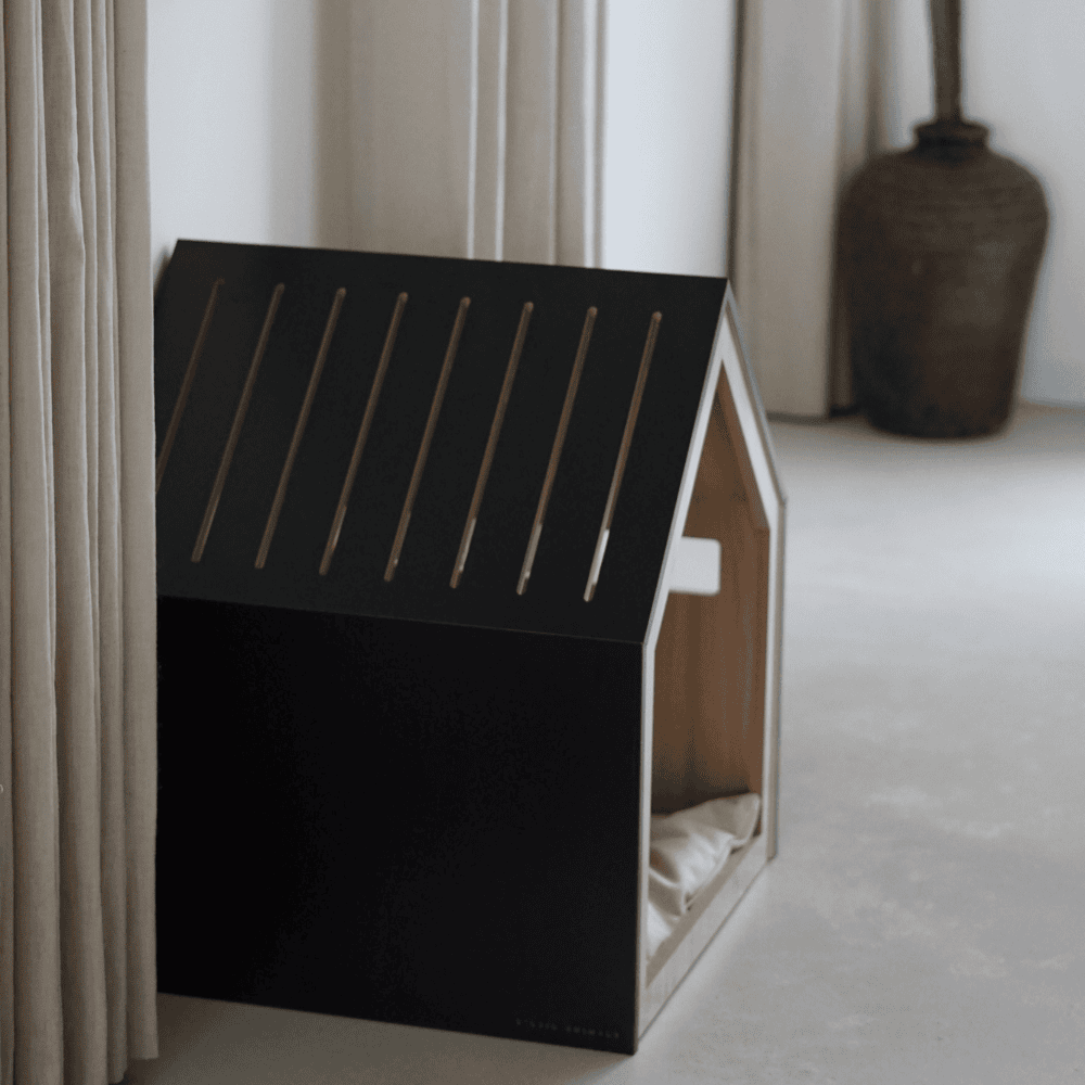 Kattenhuis | hondenhuis | hout | katoen | zwart | 58 x 58 x 65 cm - Afbeelding 3