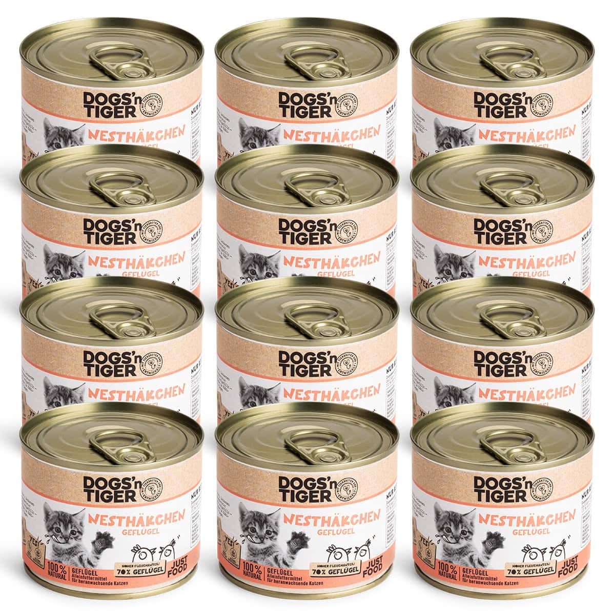 Dogs'n Tiger Junior, Kitten Premium kattenvoer, natvoer, graanvrij, nestvogels, gevogelte, algenkalk & paardenbloem - Afbeelding 6