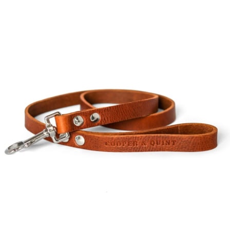 Houten hondenriem van leer met metalen clip voor honden.