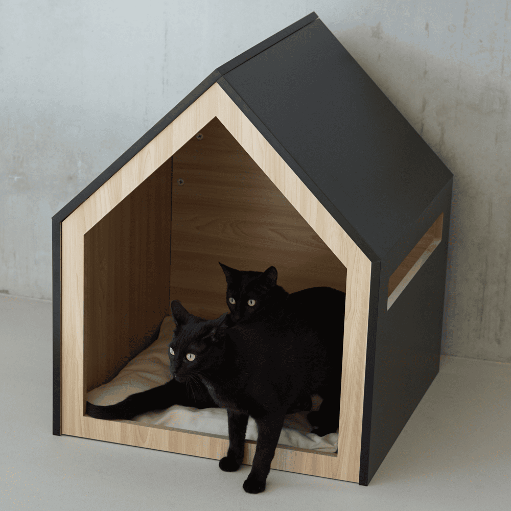 Kattenhuis | hondenhuis | hout | katoen | zwart | 58 x 58 x 65 cm - Afbeelding 2