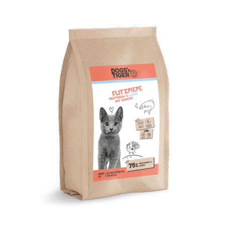 Dogs’n Tiger Junior Premium kattenvoer, Flitzpiepe, droogvoer voor kittens, graanvrij, zalm & kalkoen