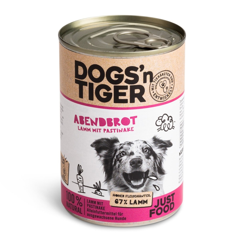 Dogs’n Tiger Adult Premium hondenvoer, diner, natvoer, graanvrij, lams-, pastinaak- & gezond kruidenpakket