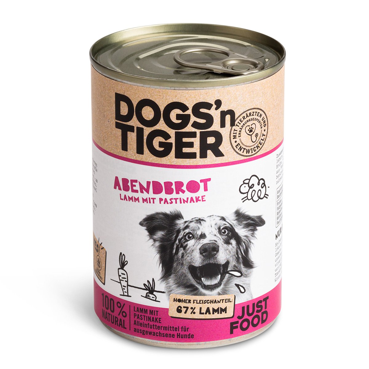 Dogs’n Tiger Adult Premium hondenvoer, diner, natvoer, graanvrij, lams-, pastinaak- & gezond kruidenpakket