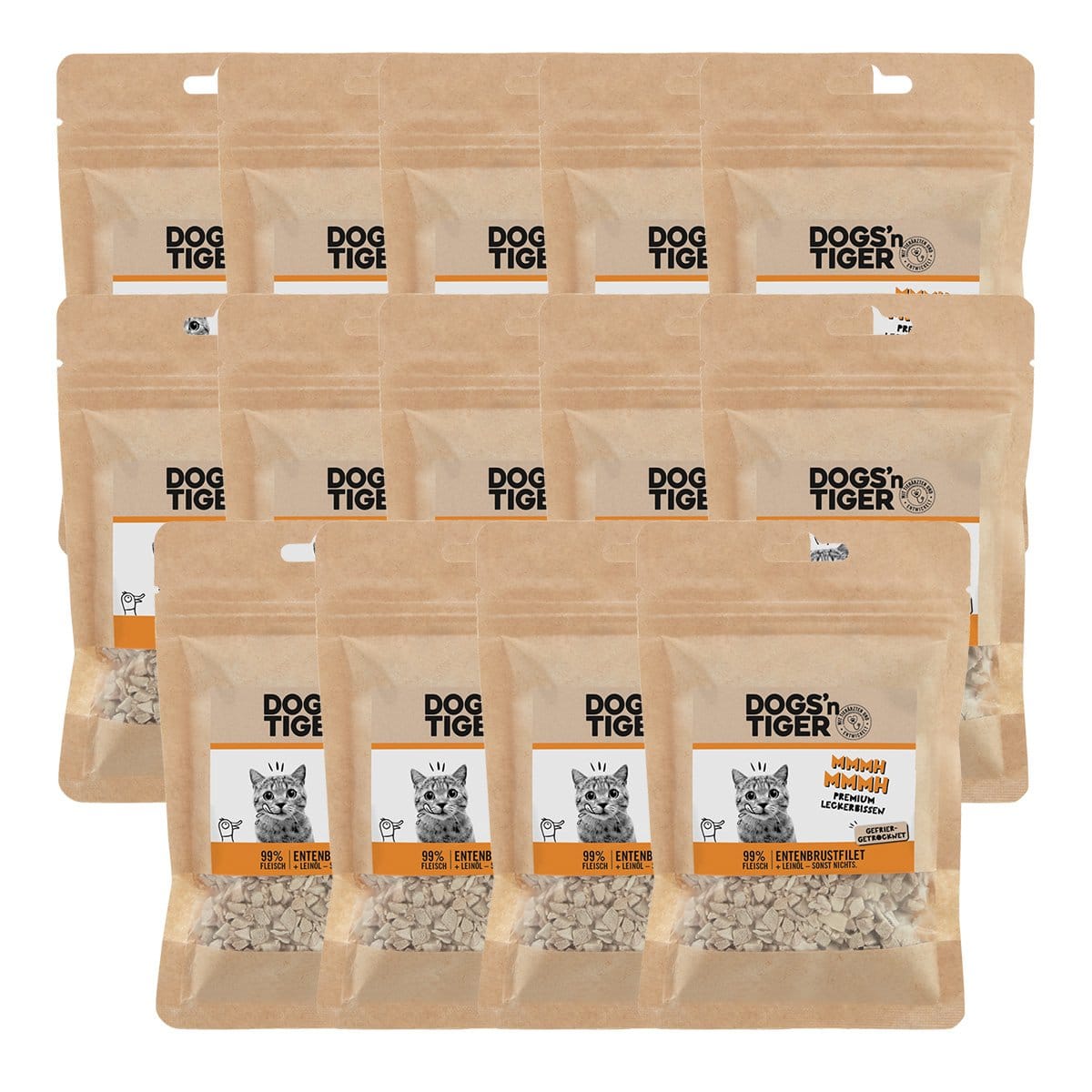 Dogs’n tijger volwassen katten snacks mmmh mmmh, traktaties, 99% vriezer -gedroogde eendenborstfilet - Afbeelding 5