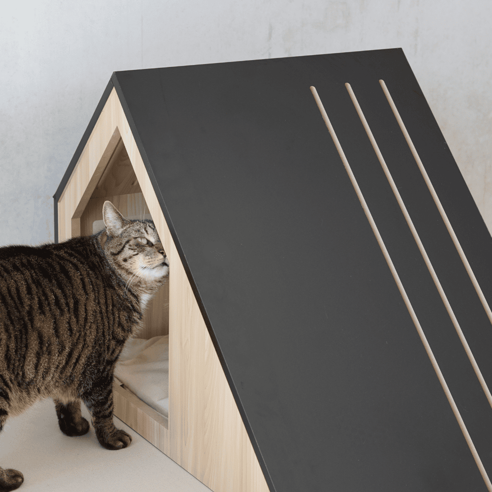 Kattenhuis | hout | katoen | zwart | 75 x 50 x 53 cm - Afbeelding 11