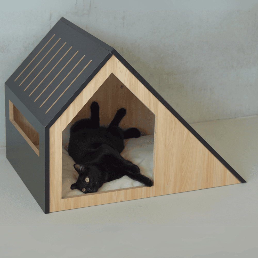 Kattenhuis | hout | katoen | zwart | 75 x 50 x 53 cm - Afbeelding 2