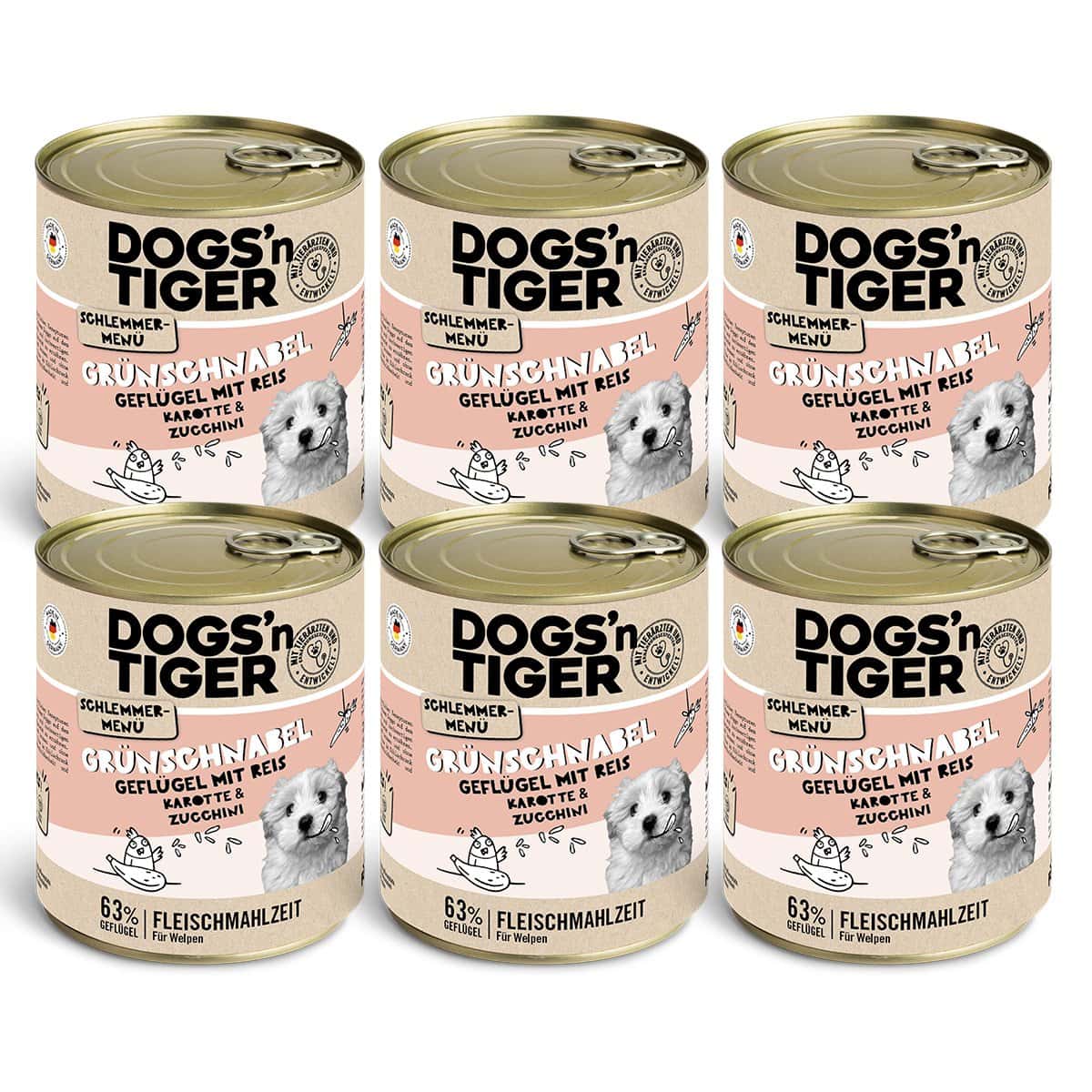 Dogs’n Tiger Junior, hondenvoer, groentje, nat hondenvoer, puppyvoer, gevogelte, graanvrij, bruine rijst, wortel & courgette - Afbeelding 5