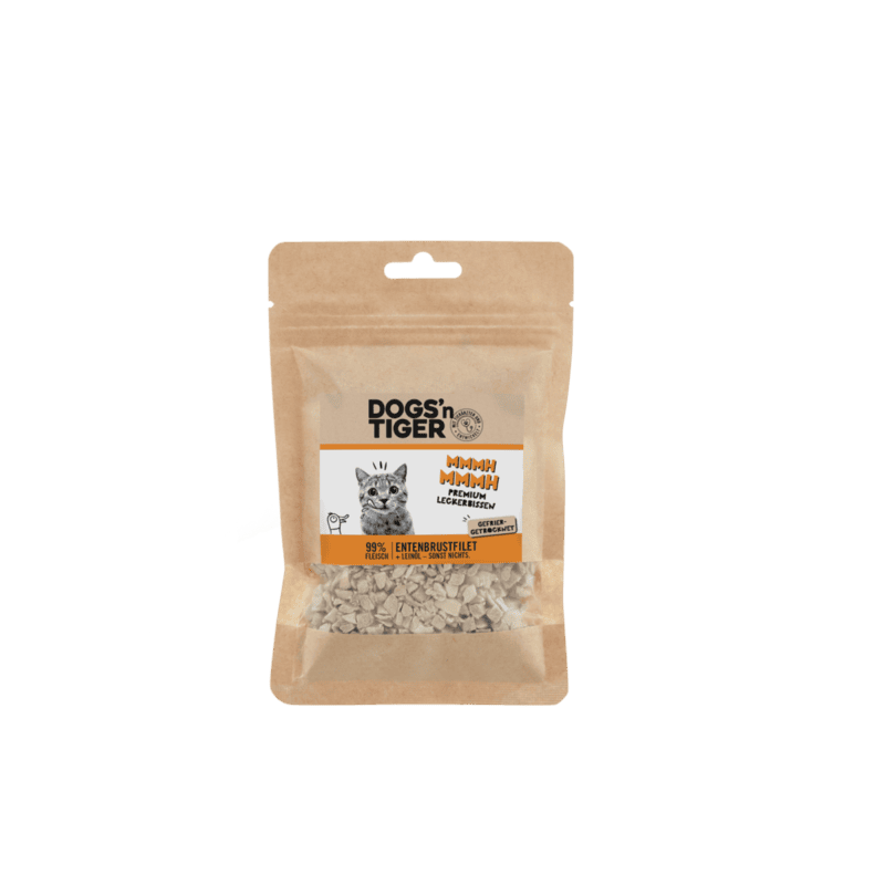 Dogs’n tijger volwassen katten snacks mmmh mmmh, traktaties, 99% vriezer -gedroogde eendenborstfilet