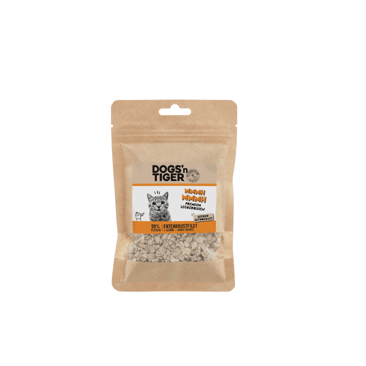 Dogs’n tijger volwassen katten snacks mmmh mmmh, traktaties, 99% vriezer -gedroogde eendenborstfilet