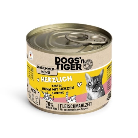 Dogs’n Tiger Adult, kattenvoer, stevig, nat kattenvoer, graanvrij, kip, runderharten & wortel