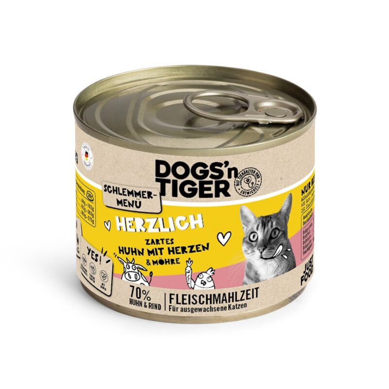 Dogs’n Tiger Adult, kattenvoer, stevig, nat kattenvoer, graanvrij, kip, runderharten & wortel