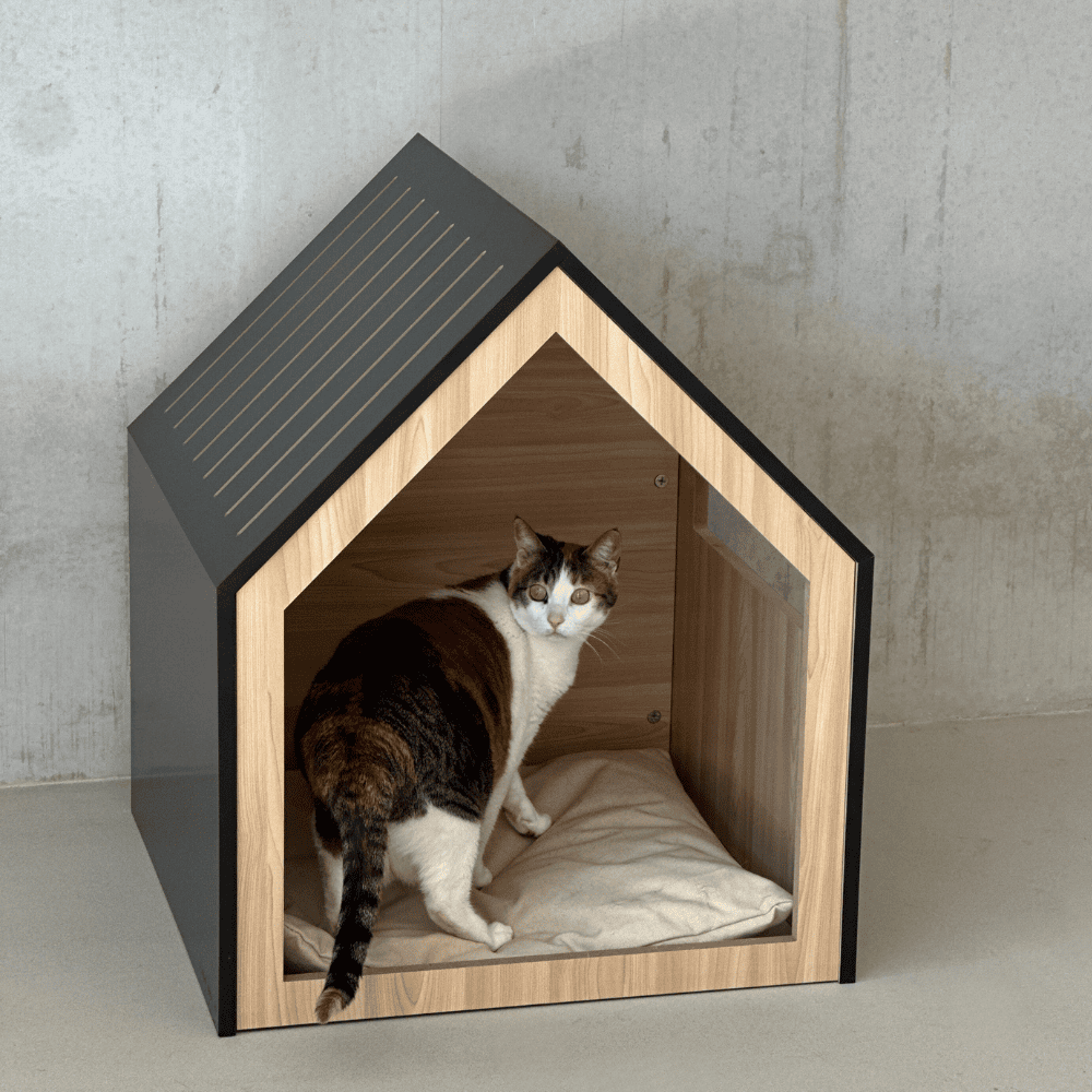 Kattenhuis | hondenhuis | hout | katoen | zwart | 58 x 58 x 65 cm - Afbeelding 10