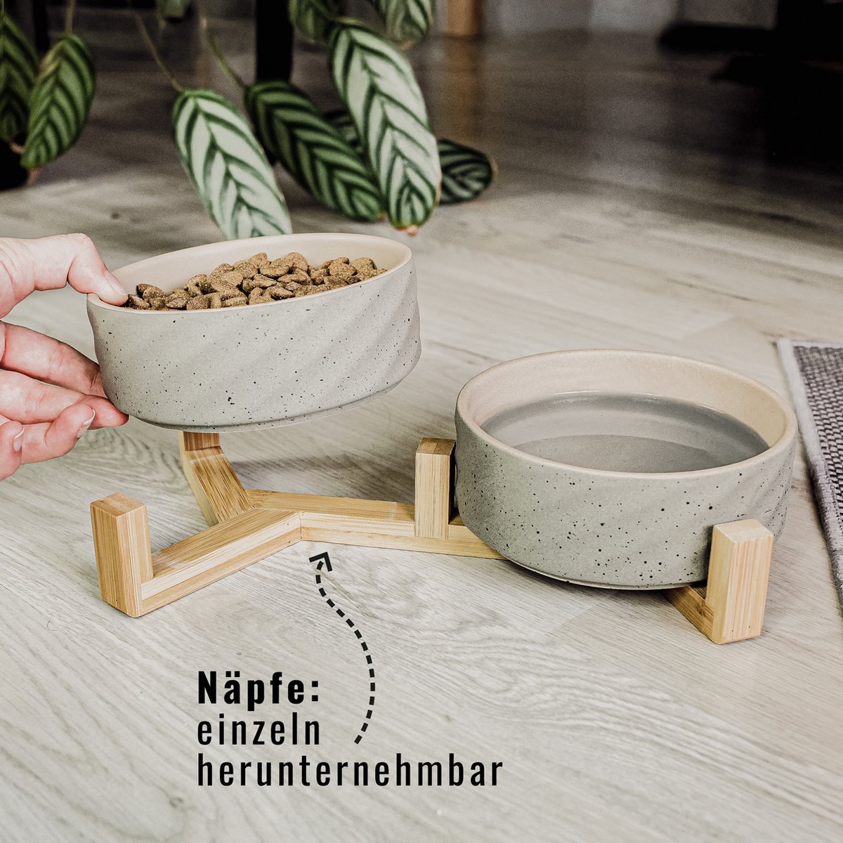 ne & no® ceramic double -food bowl with bamboo tap i 2er - Afbeelding 9