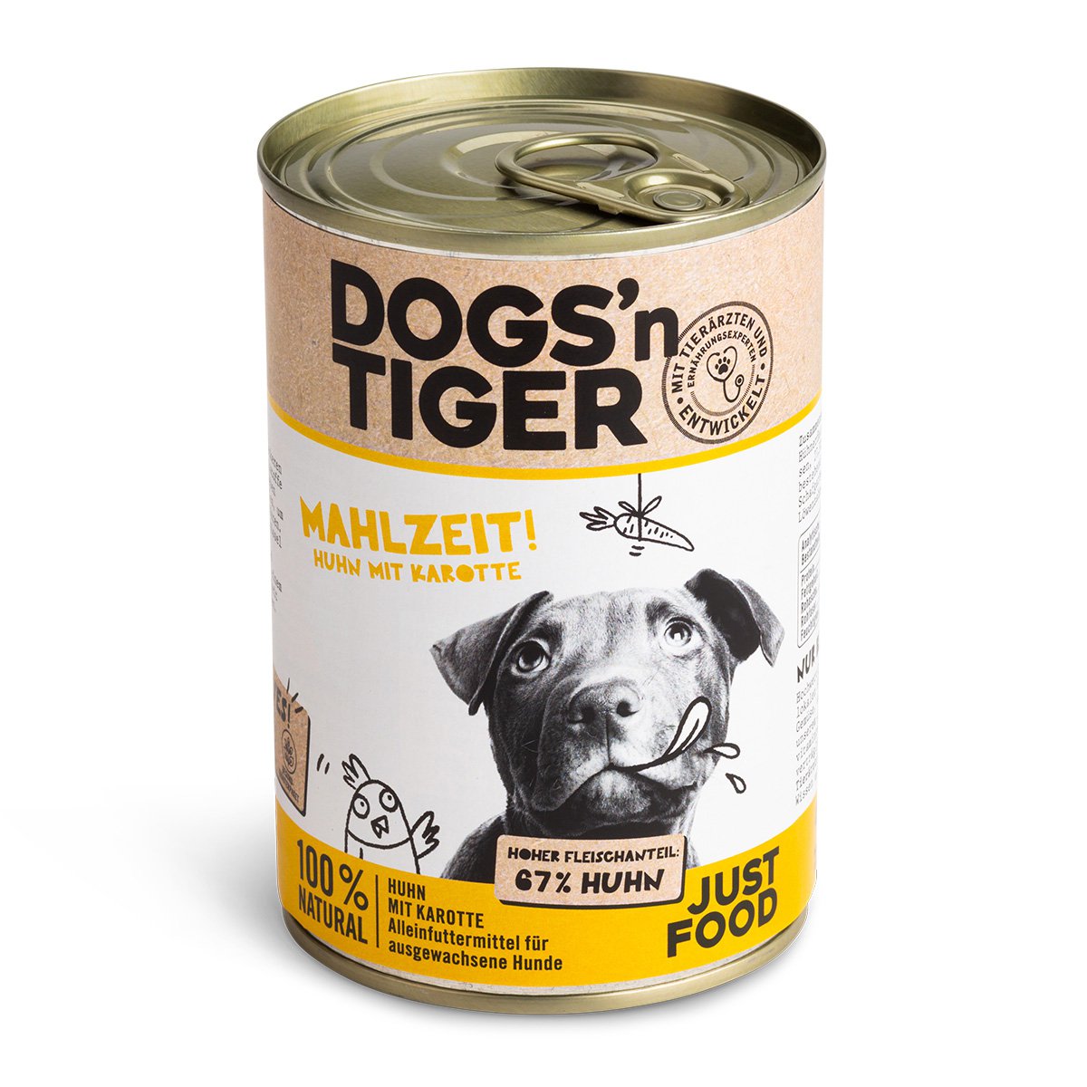 Dogs’n Tiger Adult Premium hondenvoer, natvoer, graanvrij, maaltijd, kip en wortel