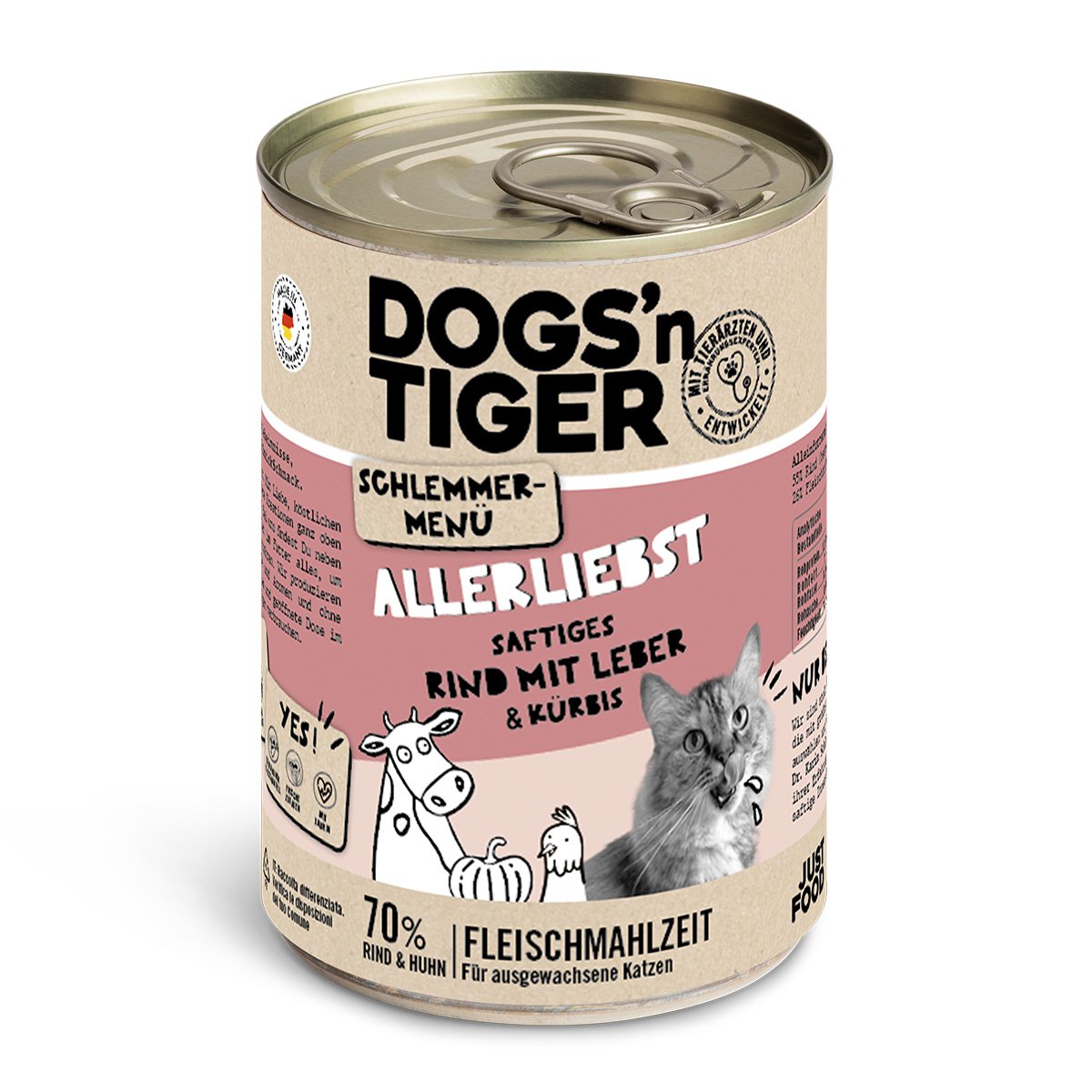 Dogs’n Tiger Adult kattenvoer, Allerliebst, natvoer, graanvrij, rundvlees, kippenlever & pompoen - Afbeelding 2