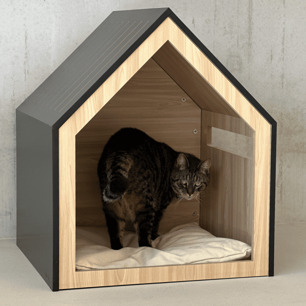 Kattenhuis | hondenhuis | hout | katoen | zwart | 58 x 58 x 65 cm - Afbeelding 14