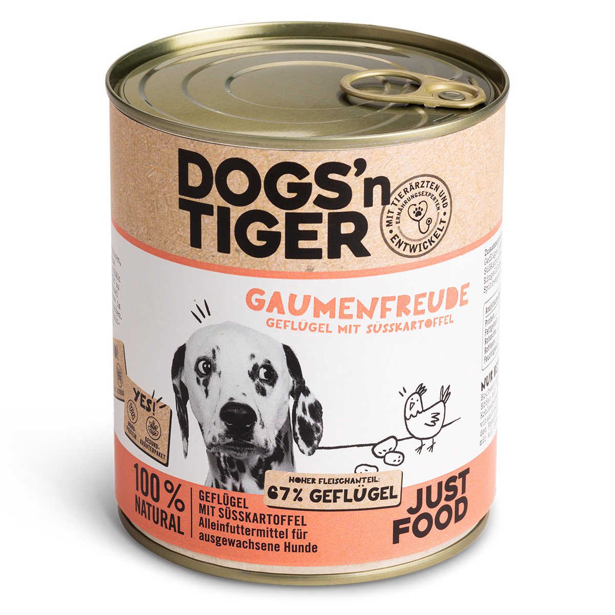 Dogs’n Tiger Adult Premium hondenvoer, natvoer, graanvrij, traktatie, gevogelte & zoete aardappel - Afbeelding 2