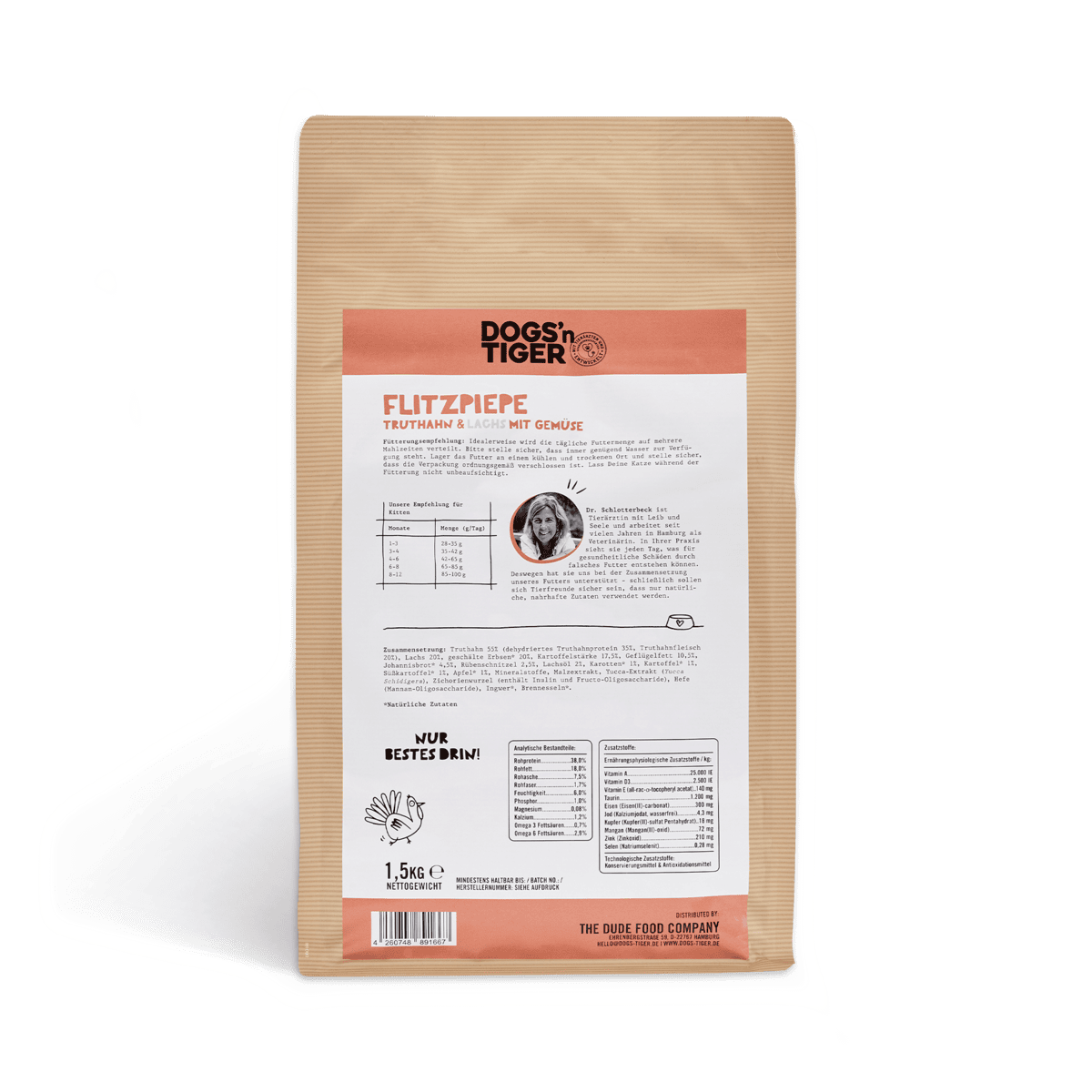 Dogs’n Tiger Junior Premium kattenvoer, Flitzpiepe, droogvoer voor kittens, graanvrij, zalm & kalkoen - Afbeelding 3