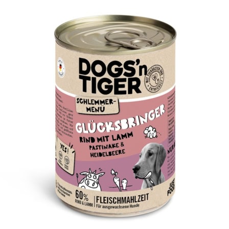 Dogs’n Tiger Adult hondenvoer, Lucky Charms, natvoer, graanvrij, rund, lam, pastinaak & bosbessen