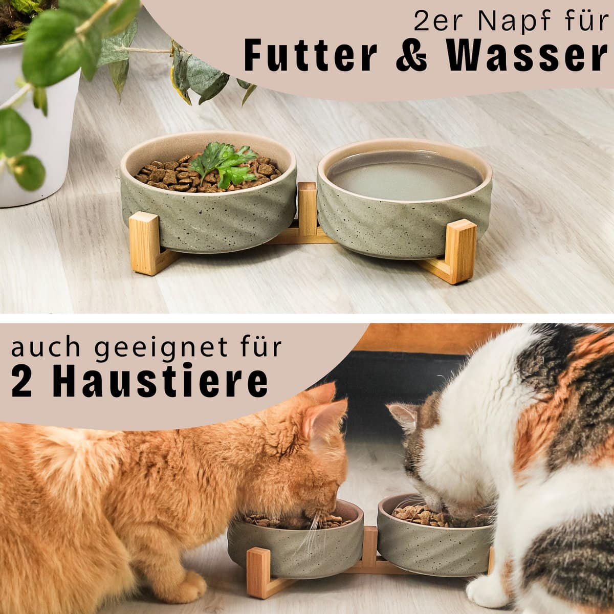 ne & no® ceramic double -food bowl with bamboo tap i 2er - Afbeelding 11