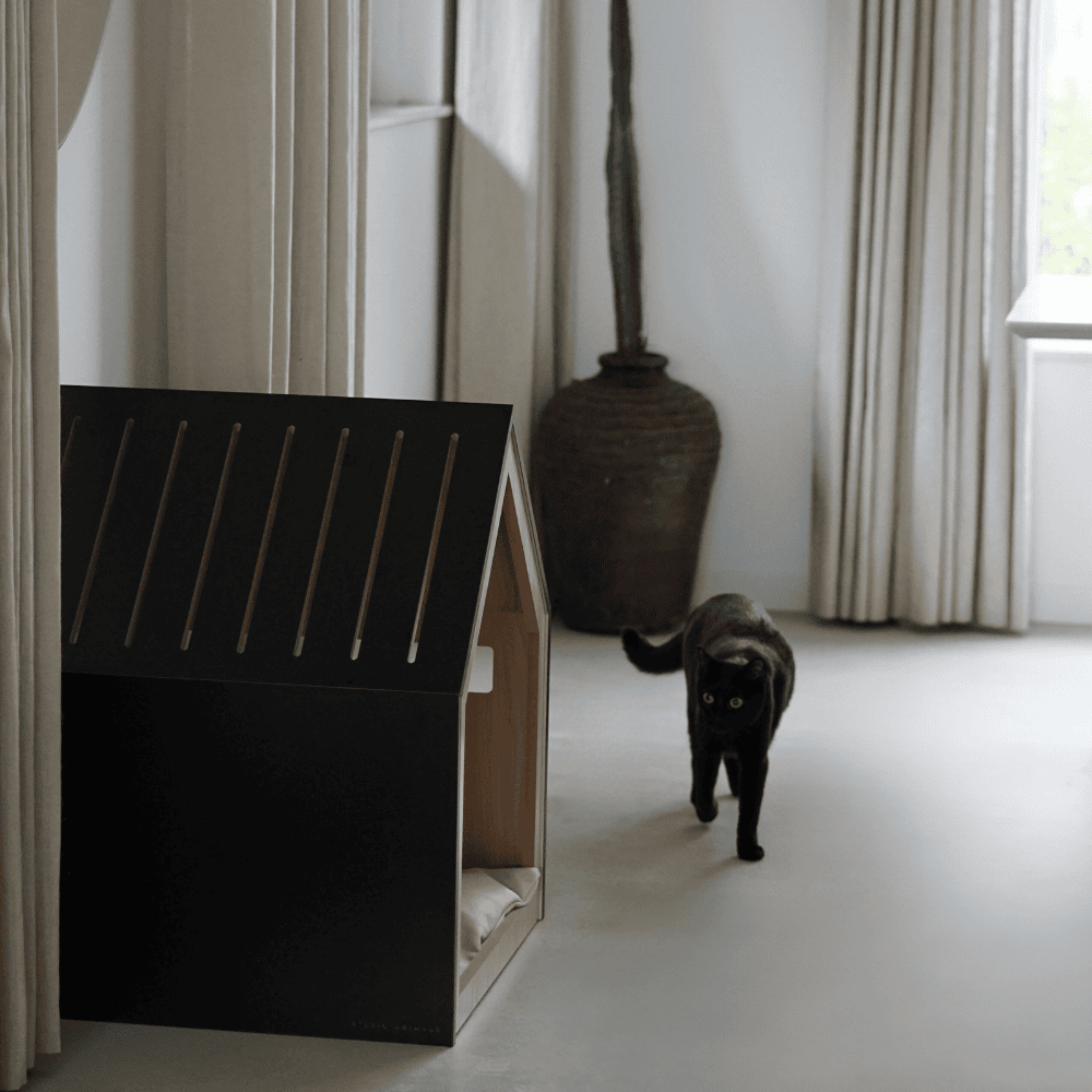 Kattenhuis | hondenhuis | hout | katoen | zwart | 58 x 58 x 65 cm - Afbeelding 17