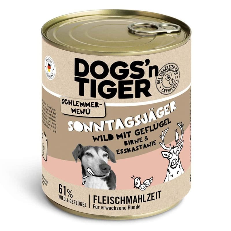 Hondenvoer in blik met wild en gevogelte voor volwassen honden.