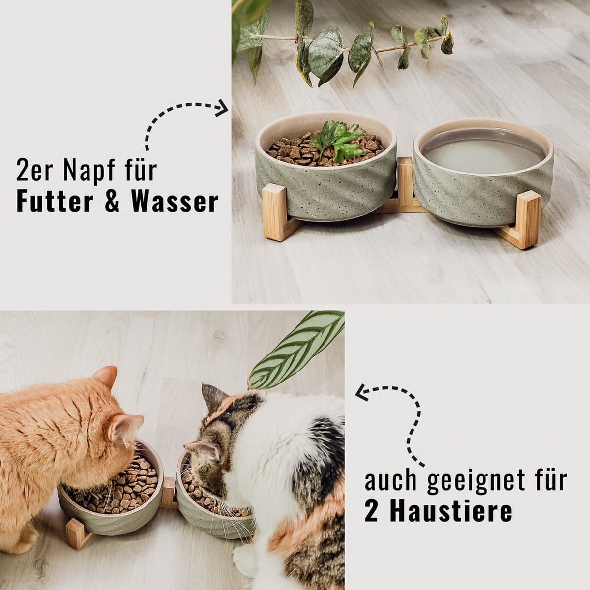 ne & no® ceramic double -food bowl with bamboo tap i 2er - Afbeelding 8