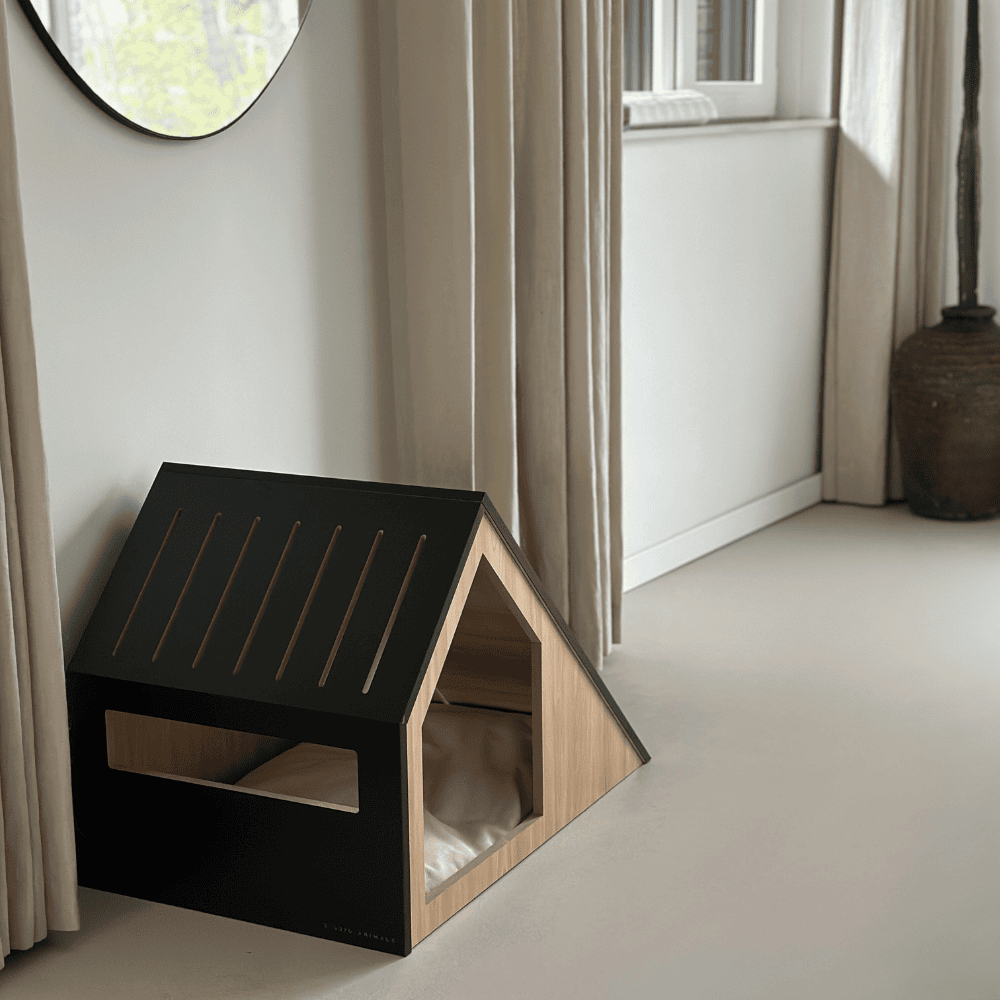 Kattenhuis | hout | katoen | zwart | 75 x 50 x 53 cm - Afbeelding 3