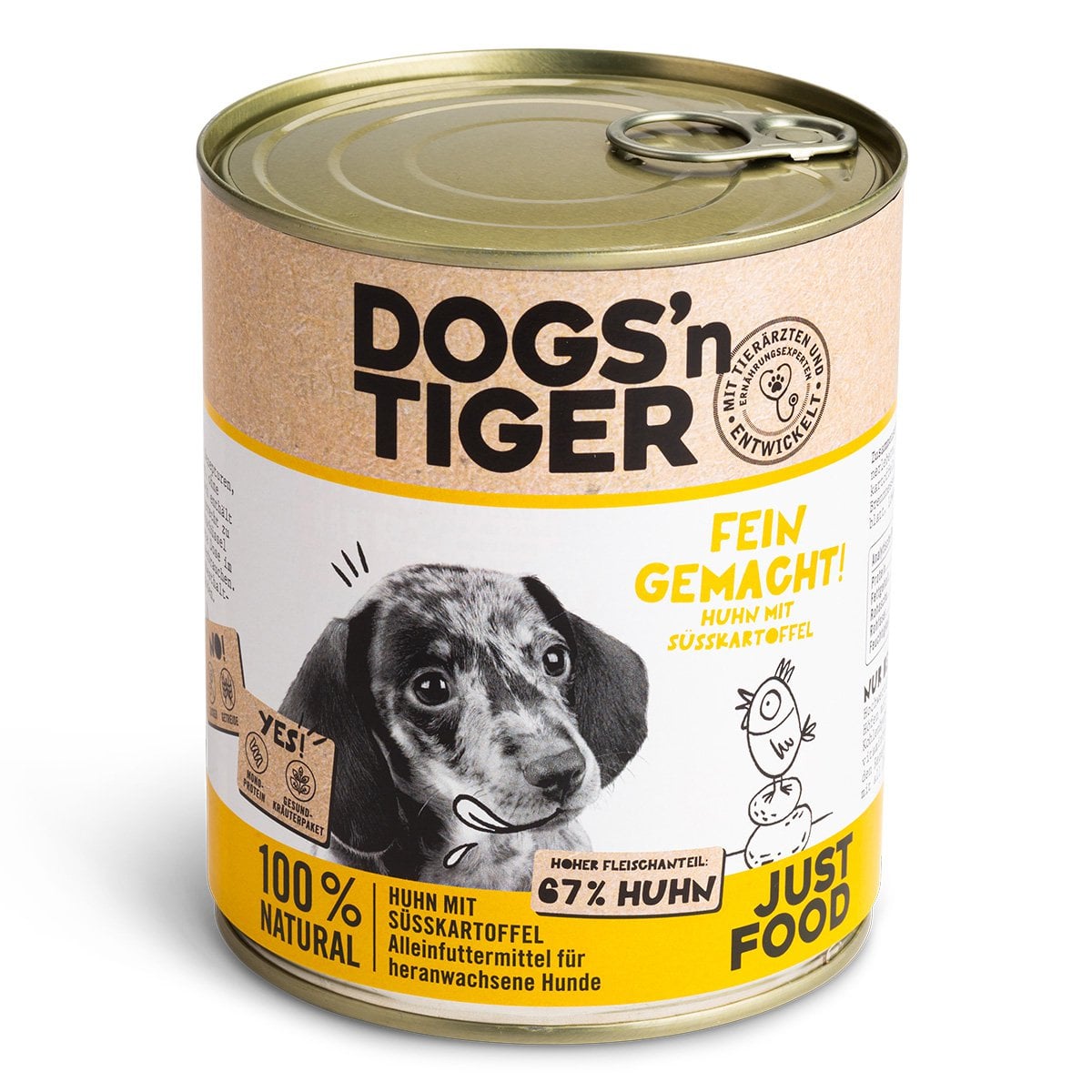 Dogs'n Tiger Junior, puppy premium dog food, wet food, grain-free, finely made, chicken & sweet potato - Afbeelding 2
