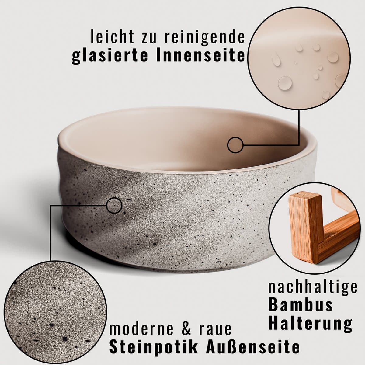 ne & no® ceramic double -food bowl with bamboo tap i 2er - Afbeelding 7