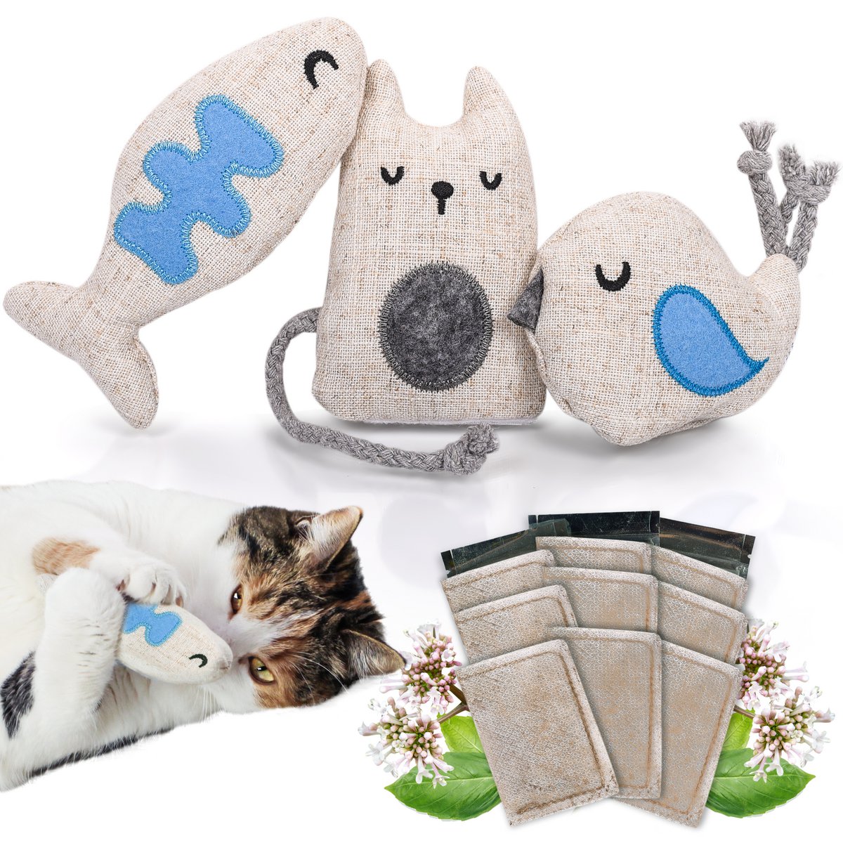 Ne & No® cat toys with valerian, 3 -series set play animals with 9 Baldian bag (1.5g each), refillable, can be reinstated - Afbeelding 4