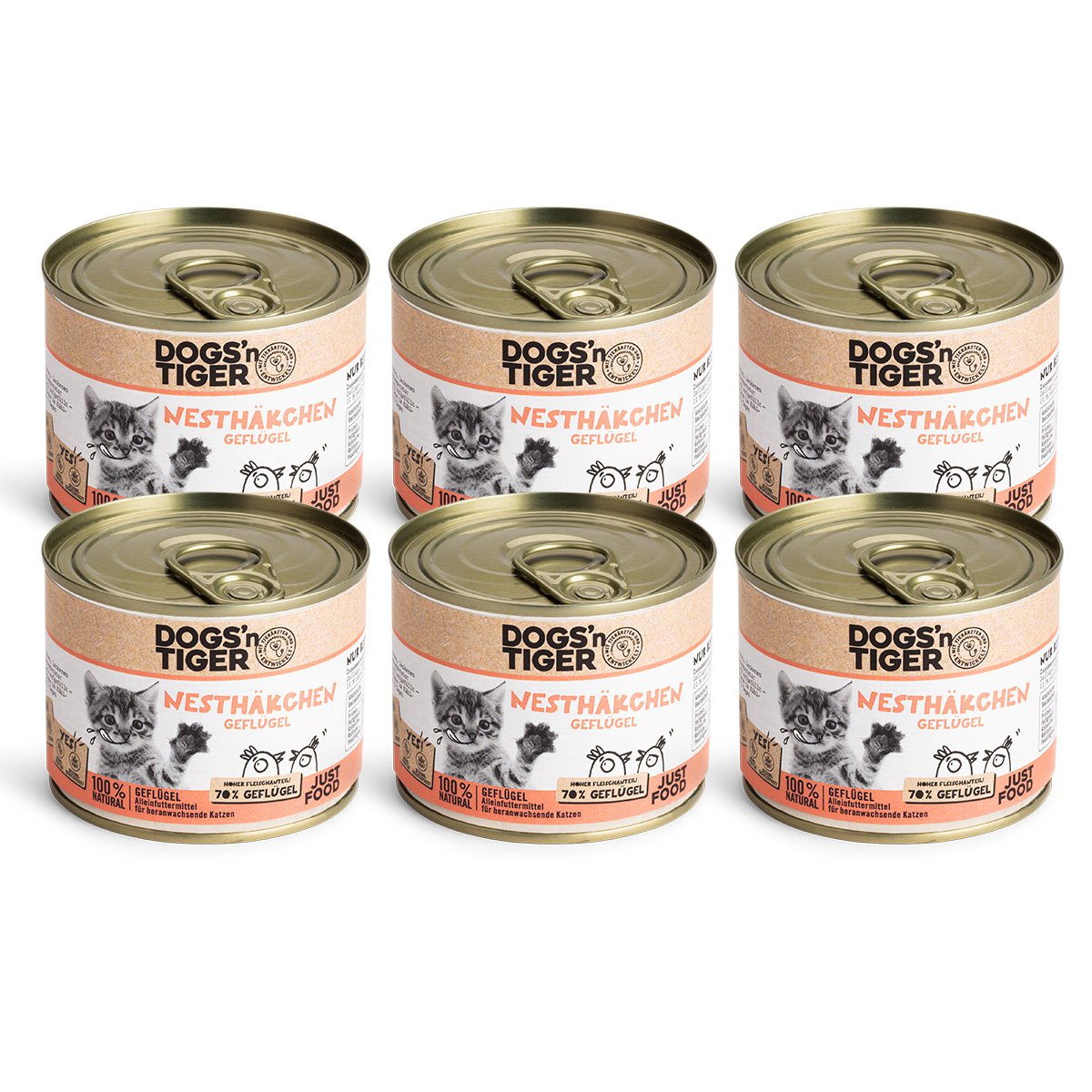 Dogs'n Tiger Junior, Kitten Premium kattenvoer, natvoer, graanvrij, nestvogels, gevogelte, algenkalk & paardenbloem - Afbeelding 5