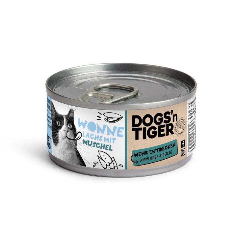 Dogs’n Tiger Adult, premium kattenvoer, bliss, natvoer, graanvrij, zalm & mosselen