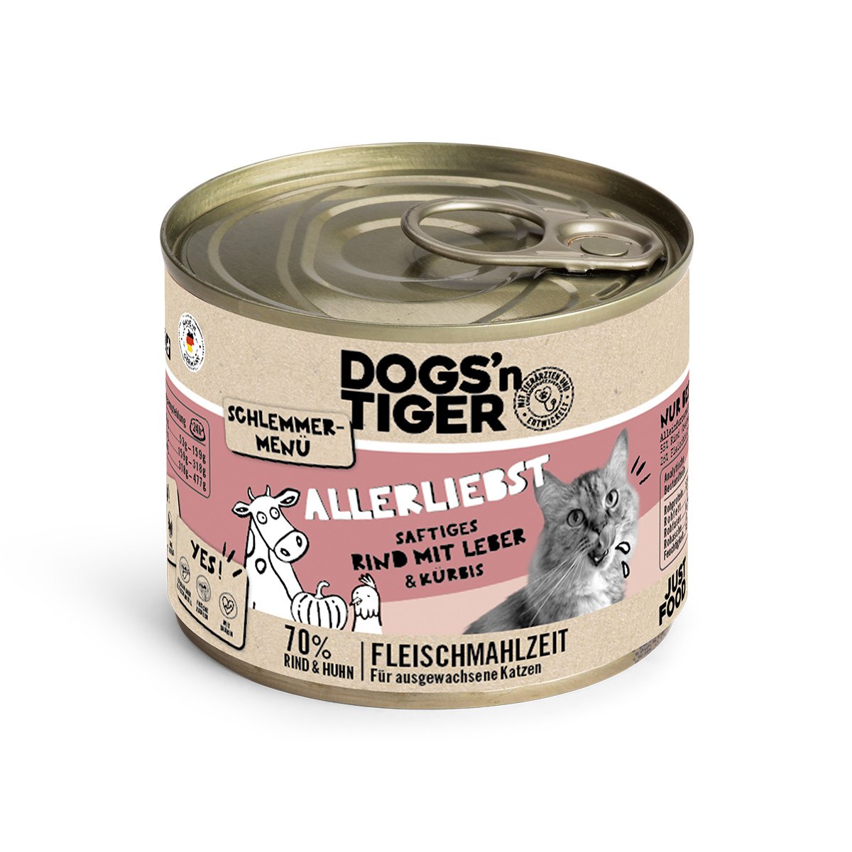 Dogs’n Tiger Adult kattenvoer, Allerliebst, natvoer, graanvrij, rundvlees, kippenlever & pompoen